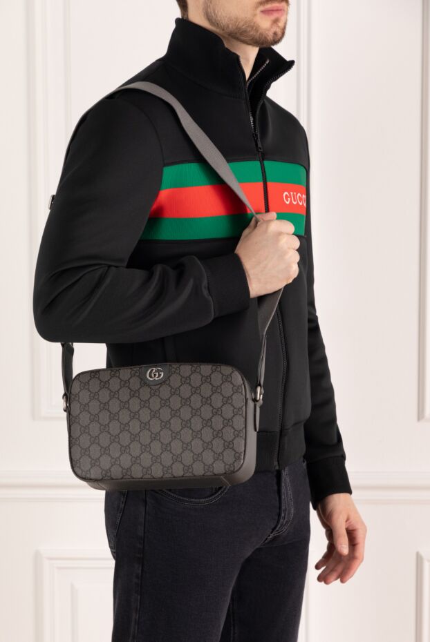 Gucci маленькая мужская сумка через плечо ophidia серая 185220 - фото 3
