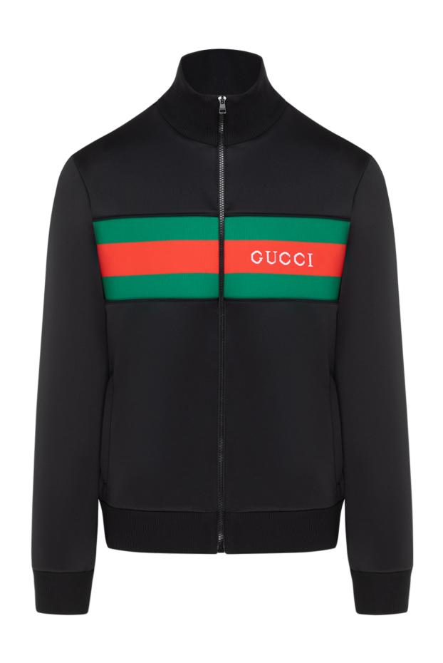 Gucci кофта спортивная черная с логотипом и лентой web 185228 - фото 1
