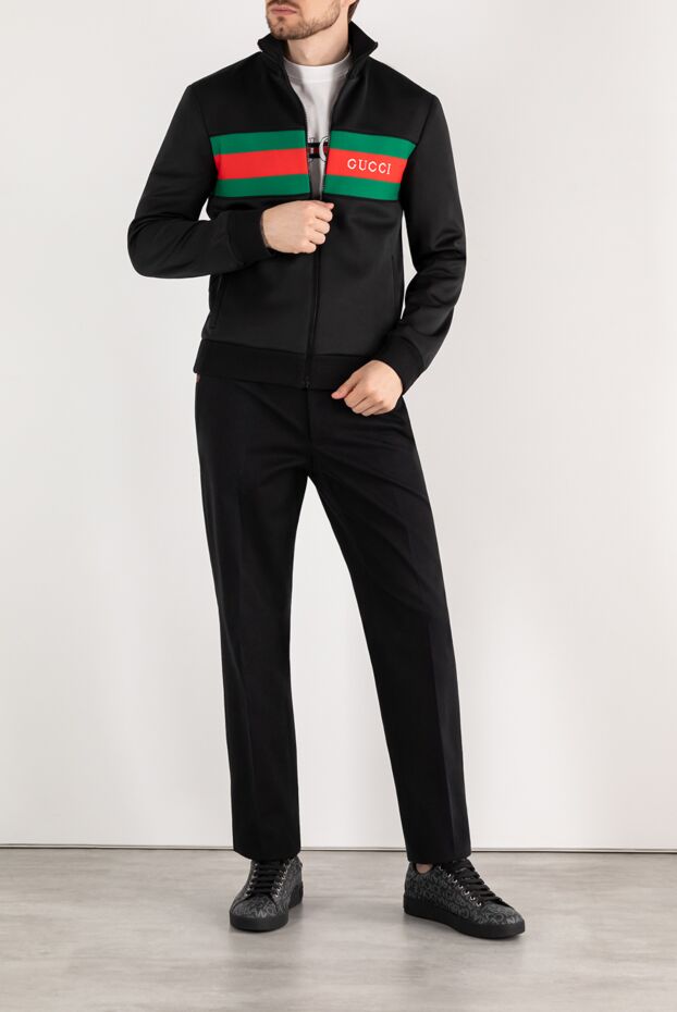 Gucci кофта спортивная черная с логотипом и лентой web 185228 - фото 2