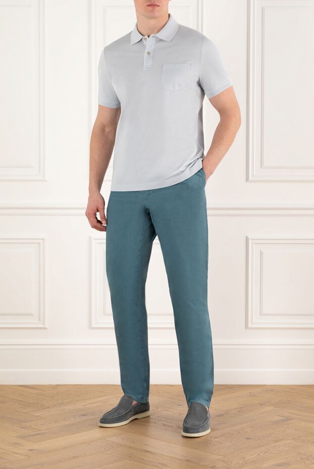 Loro Piana men's blue cotton polo with pocket 185274 - photo 2