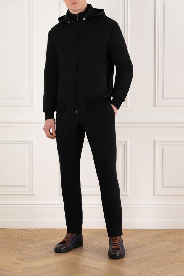 Men's blue cashmere sports jacket with a zip-up hood - photo 2