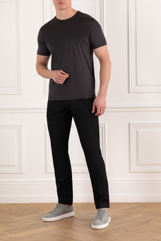 Cesare di Napoli smooth cotton t-shirt in dark grey with a soft sheen 185345 - photo 2