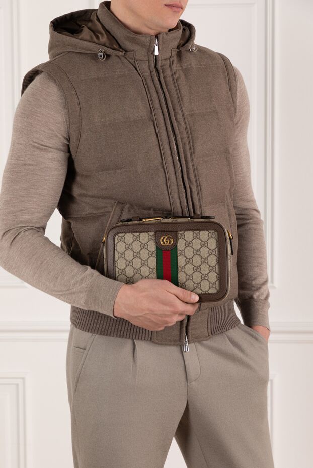 Gucci маленькая сумка через плечо ophidia с лентой web мужская бежевая 185527 - фото 3