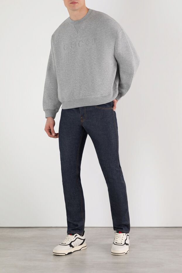 Gucci blue men's cotton jeans with logo 185533 - photo 2