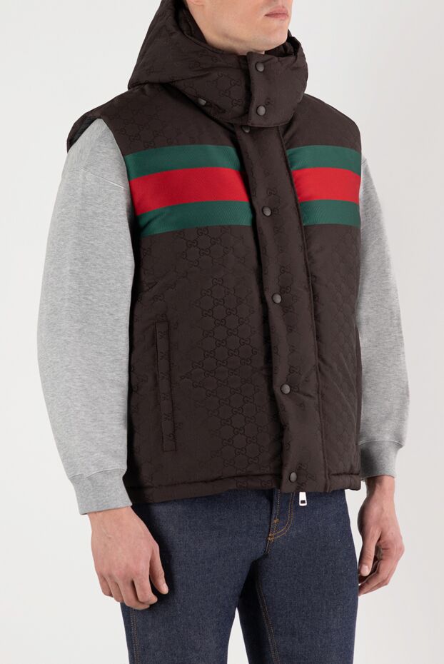 Gucci жилет из текстиля gg с капюшоном коричневый мужской 185561 - фото 3