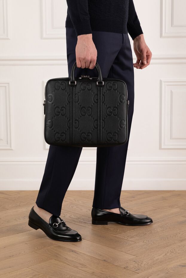 Gucci портфель из кожи с отделением для ноутбука черный 185563 - фото 2