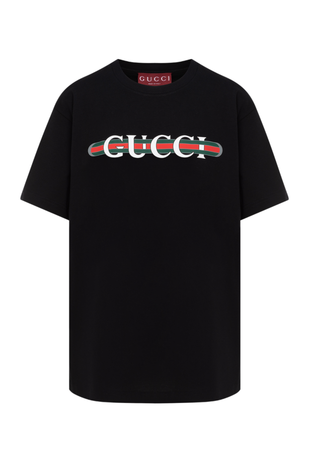 Gucci футболка хлопковая с логотипом черная женская 185567 - фото 1