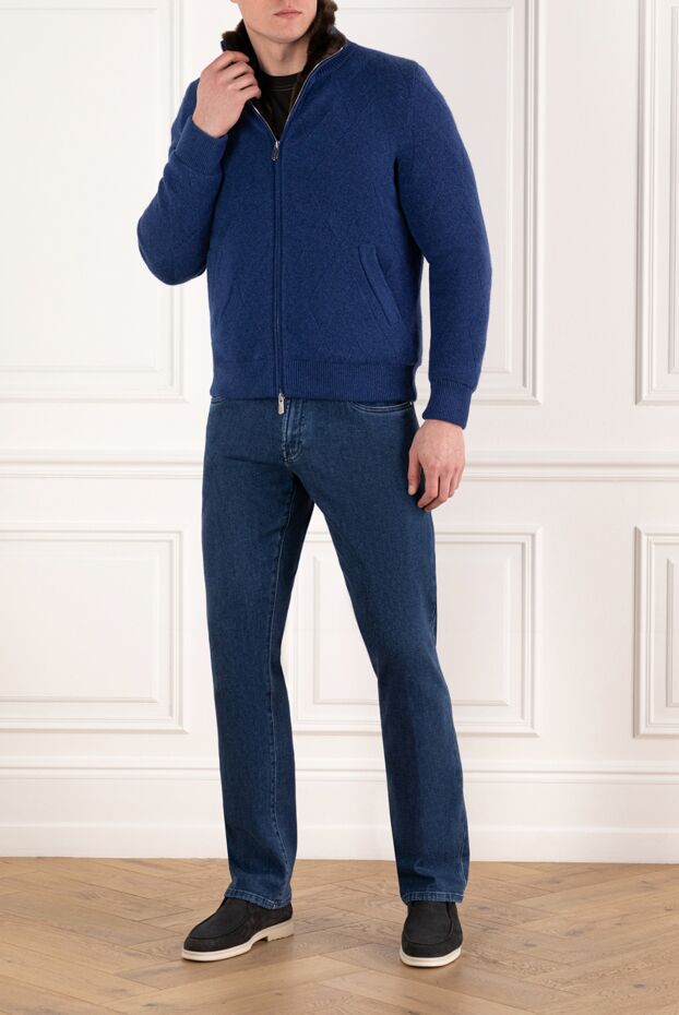 Svevo blue cashmere jacket with textured fur 185595 - photo 2