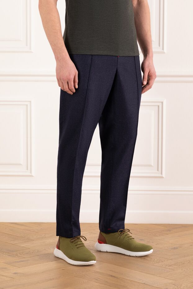 Isaia синие брюки drawstring на завязках мужские шерстяные 185665 - фото 3