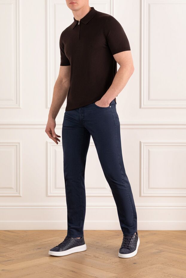 Kiton men's blue cotton skinny jeans with buttons 185687 - photo 2