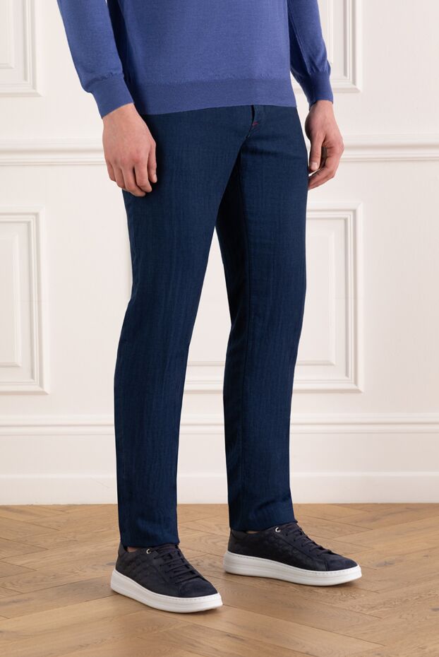 Kiton узкие джинсы синие хлопковые мужские с красными строчками 185692 - фото 3