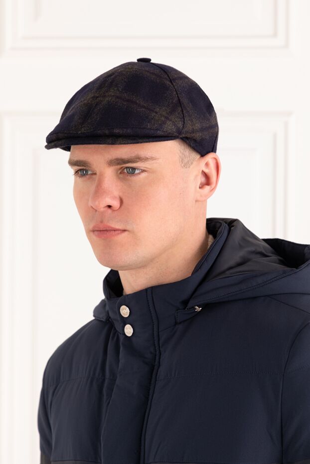 Kiton men's blue checkered wool cap 185701 - photo 2