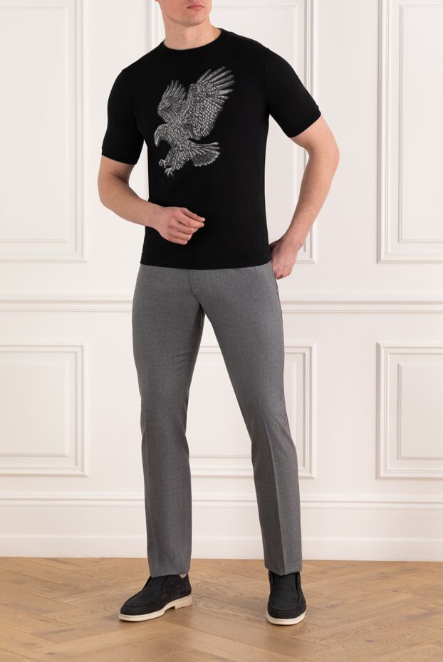 Stefano Ricci men's t-shirt black with an eagle made of linen and cotton 185760 - photo 2