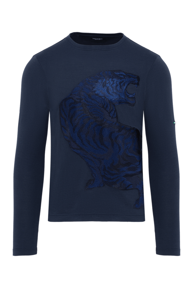 Blue men's sweatshirt made of cotton and modal with a tiger figure - photo 1