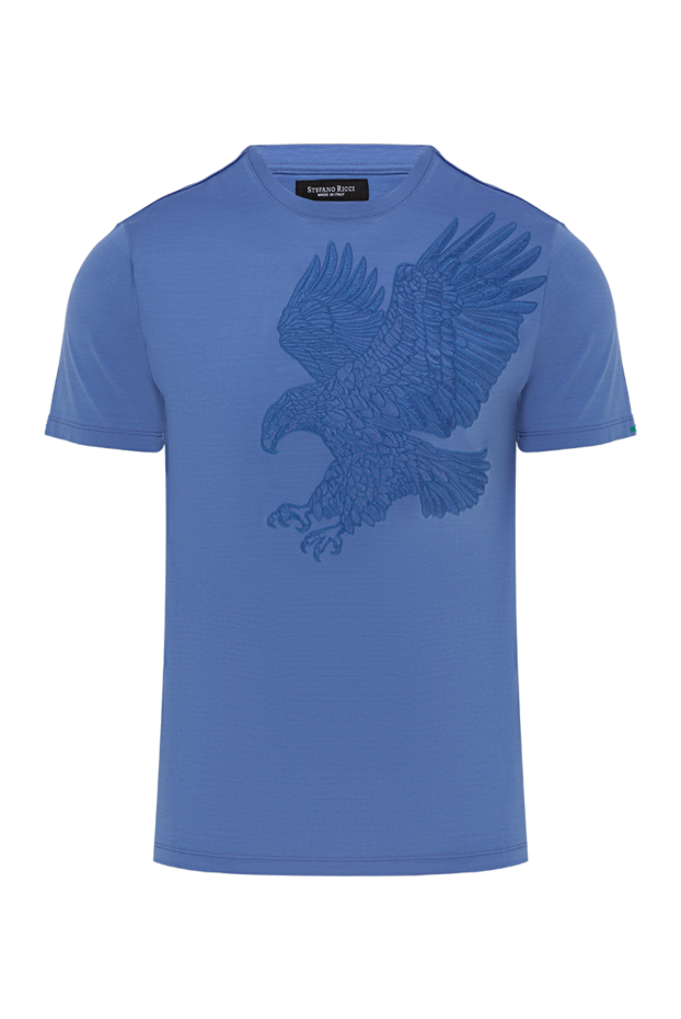 Stefano Ricci blue men's cotton t-shirt with an eagle figure 185791 - photo 1