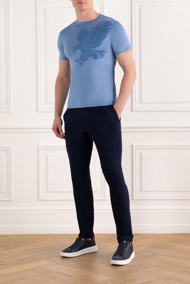 Stefano Ricci blue men's cotton t-shirt with an eagle figure 185791 - photo 2