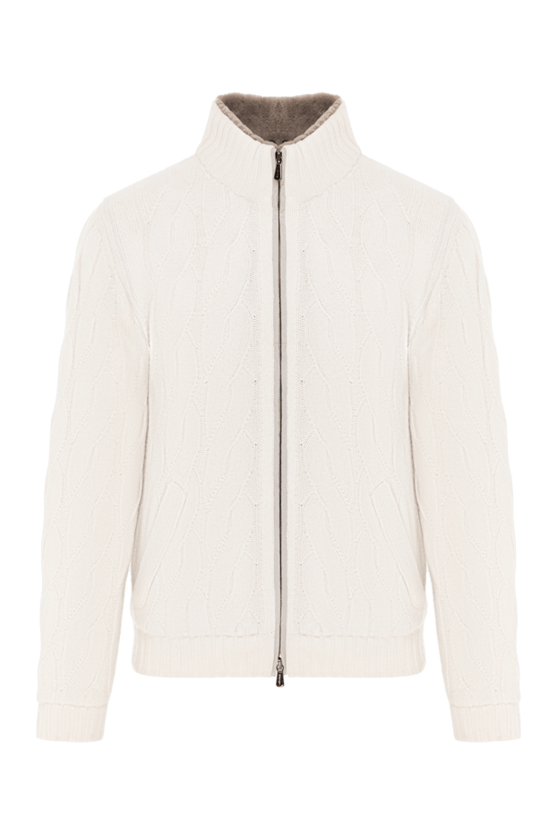 Enrico Mandelli knitted men's jacket with fur made of wool and cashmere, white 186024 - photo 1