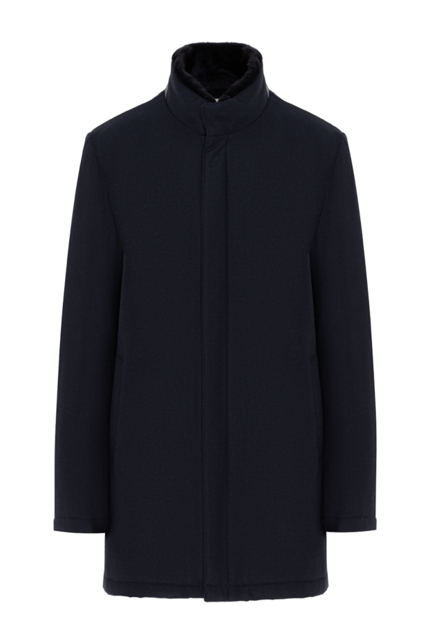 Enrico Mandelli men's blue jacket with fur collar made of wool and cashmere 186048 - photo 1
