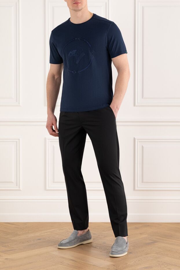 Stefano Ricci men's blue cotton modal t-shirt with logo 186128 - photo 2