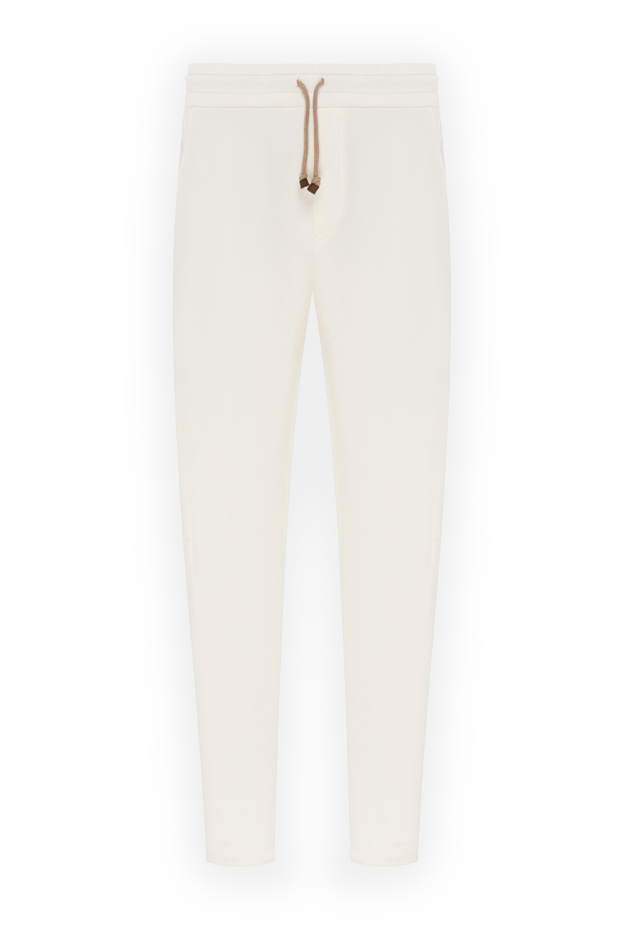 Brunello Cucinelli men's milk-colored knit joggers with an elastic drawstring waistband 186166 - photo 1