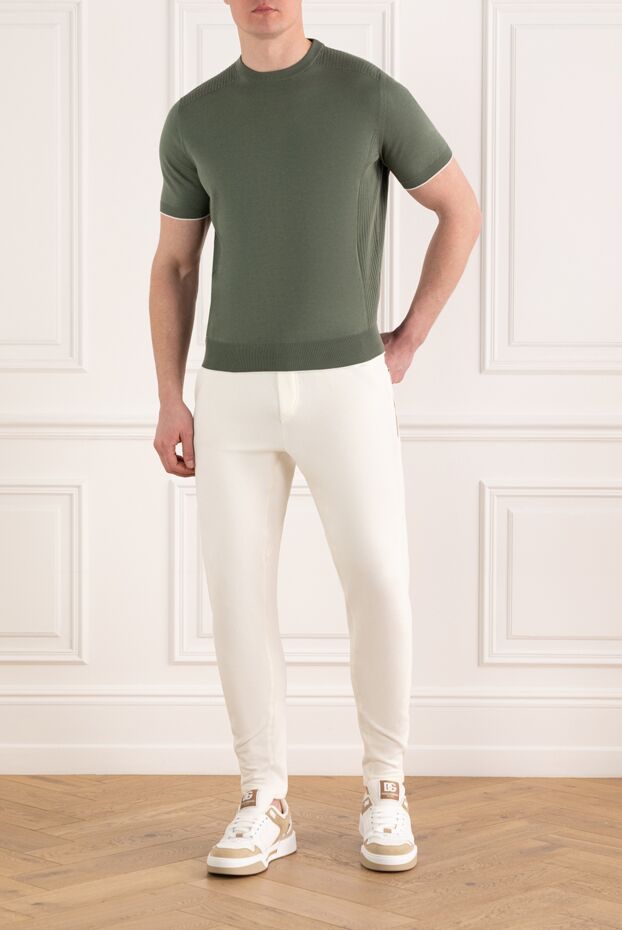 Brunello Cucinelli men's milk-colored knit joggers with an elastic drawstring waistband 186166 - photo 2