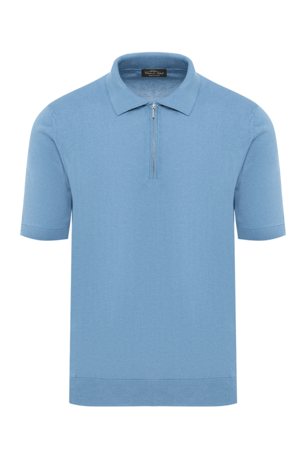 Cesare di Napoli blue men's polo with zipper made of cotton and silk 186208 - photo 1