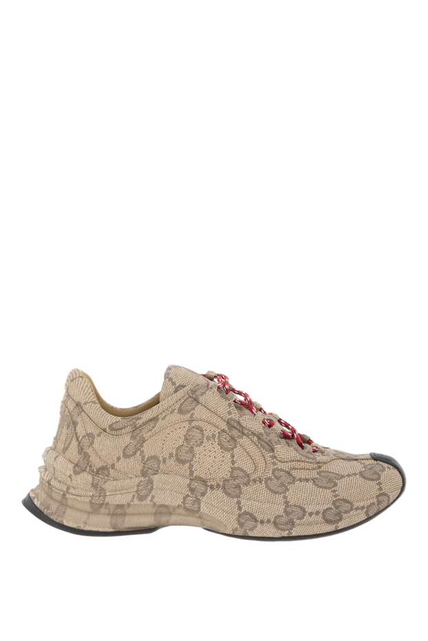 Gucci кожаные кроссовки с монограммой gg run женские бежевые 186287 - фото 1