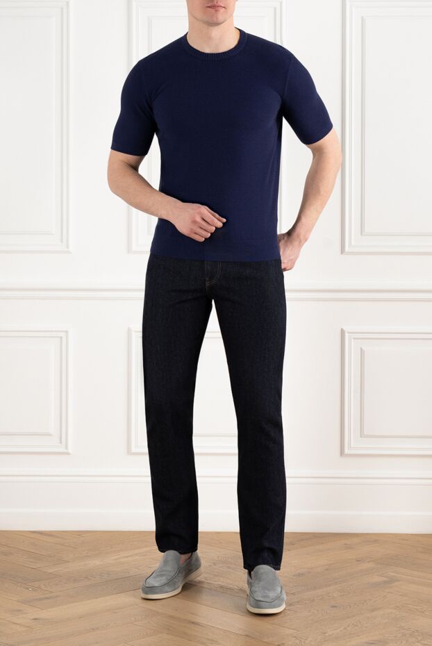 Loro Piana blue knitted t-shirt for men made of cotton and silk 186351 - photo 2