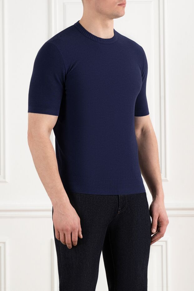 Loro Piana blue knitted t-shirt for men made of cotton and silk 186351 - photo 3
