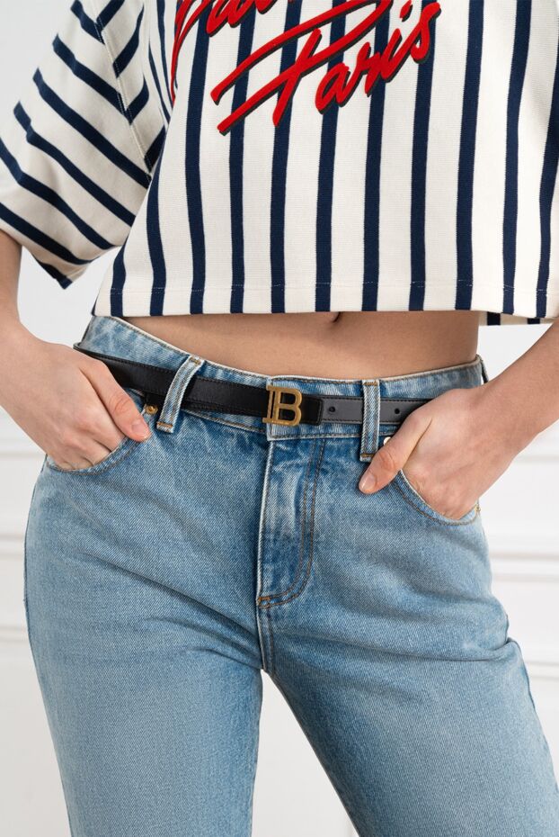 Balmain тонкий ремень b-belt черный женский из телячьей кожи 186477 - фото 2