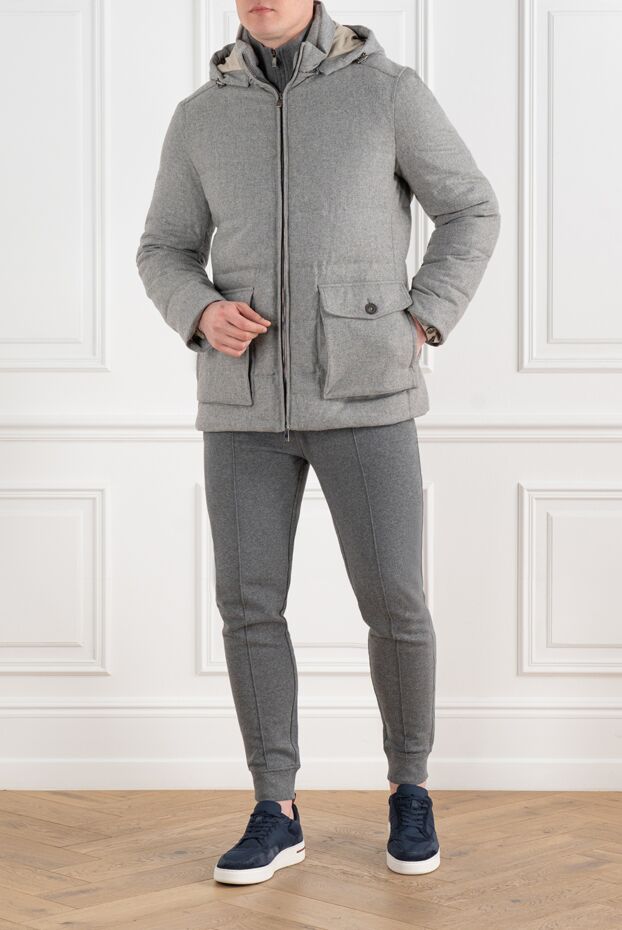 Corneliani капюшоны бар ерлер сұр түсті кашемирден жасалған мамық күрте 186520 - фото 2