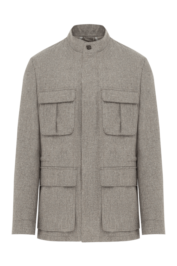 Corneliani мужская куртка в клетку бежевая из шелка и шерсти с карманами пеналами 186530 - фото 1