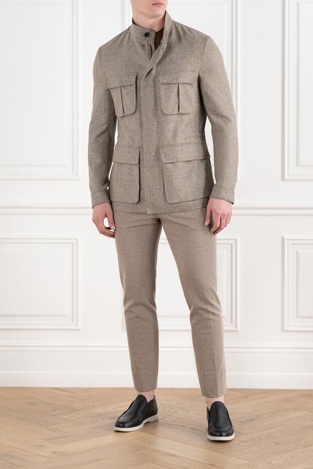 Corneliani мужская куртка в клетку бежевая из шелка и шерсти с карманами пеналами 186530 - фото 2
