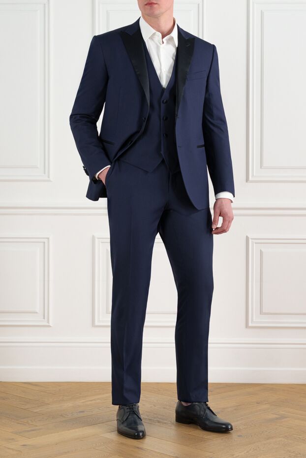Corneliani жүннен тігілген қара лаптары бар көгілдір ерлер костюмі 186561 - фото 2