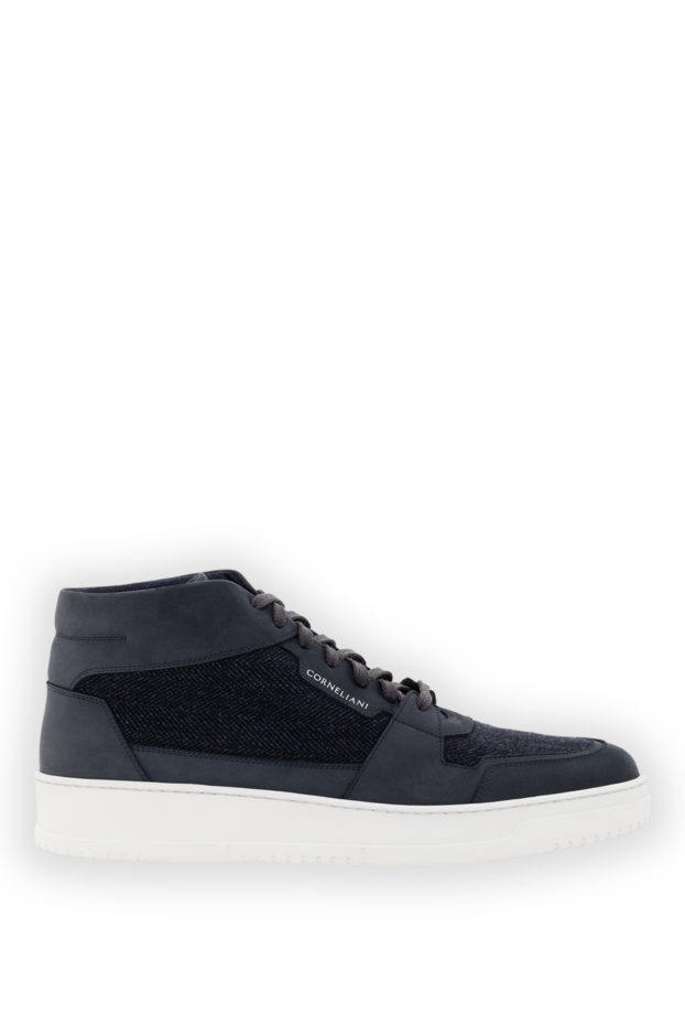 Corneliani men's blue high-top sneakers made of wool and nubuck 186570 - photo 1