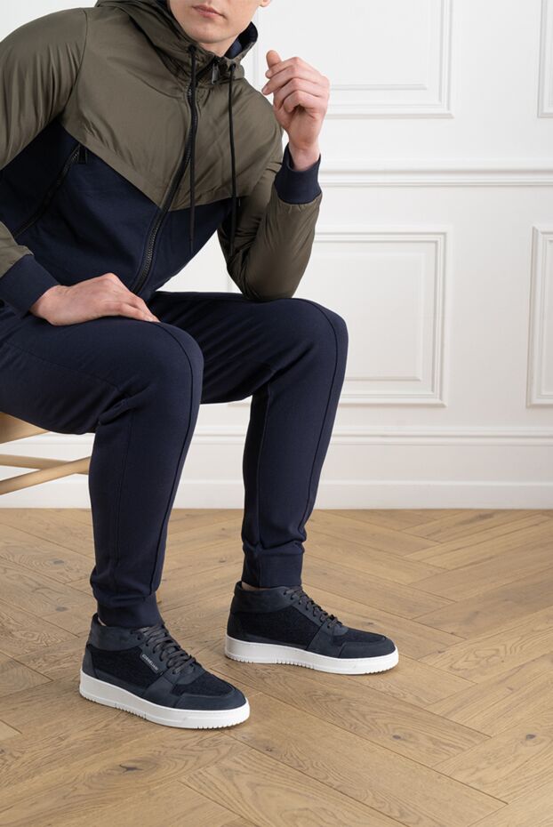 Corneliani men's blue high-top sneakers made of wool and nubuck 186570 - photo 2