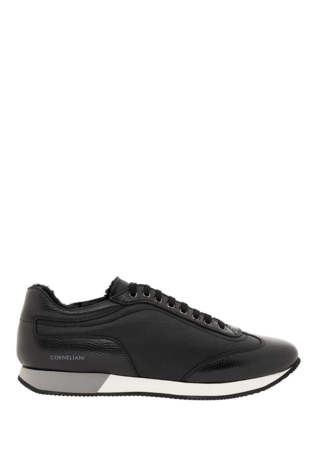 Corneliani men's black fur-lined sneakers made of genuine leather 186579 - photo 1