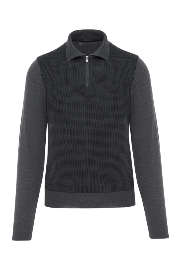 Gray long sleeve fine wool polo with zipper - photo 1