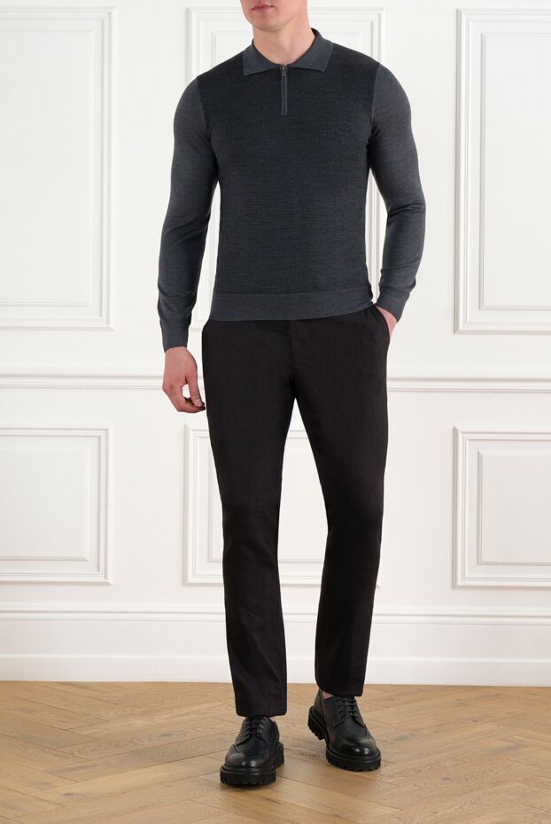 Gray long sleeve fine wool polo with zipper - photo 2