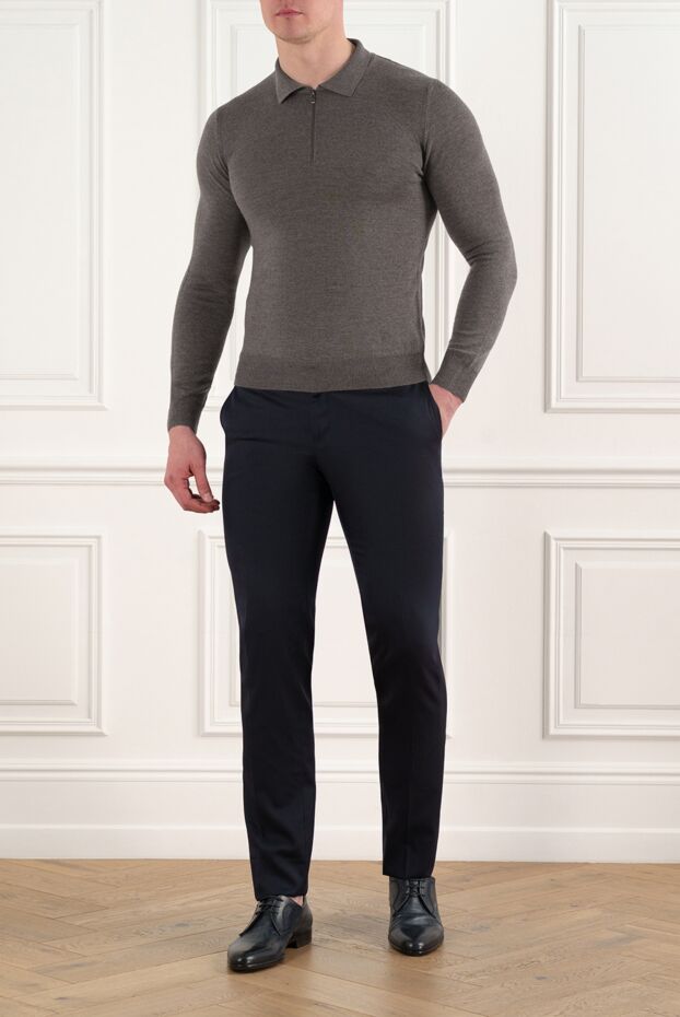 Corneliani merino wool polo with brown zipper 186603 - photo 2