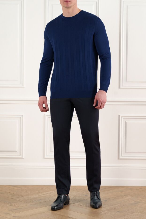 Corneliani men's dark blue wool jumper with stripes 186612 - photo 2