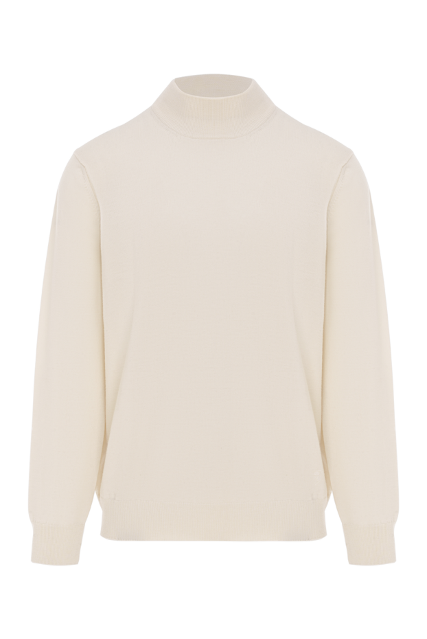 Men's white wool sweater with stand-up collar - photo 1