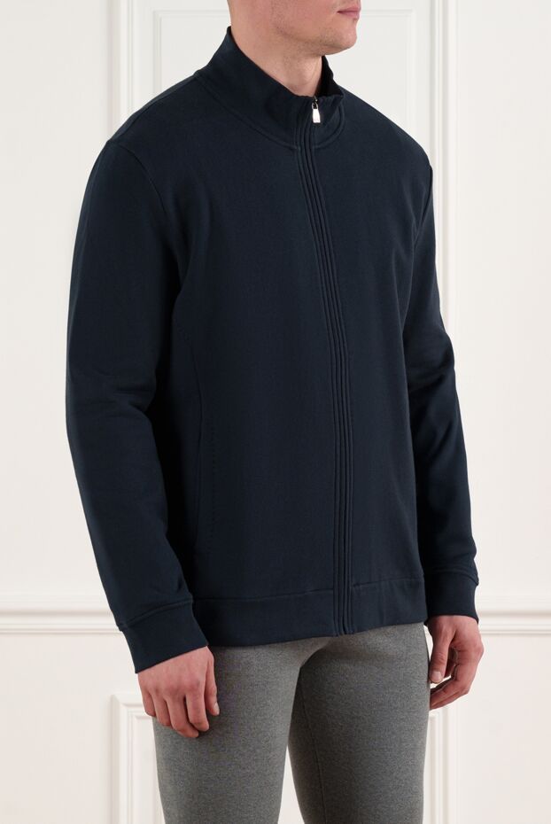 Corneliani свободная спортивная кофта с логотипом синяя из хлопка 186640 - фото 3