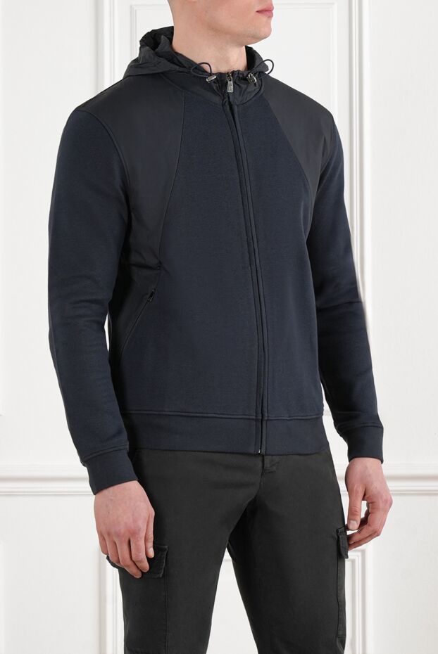 Corneliani спортивная синяя кофта из мягкого материала с капюшоном
 186644 - фото 3