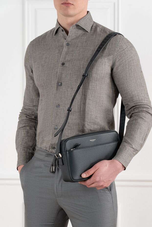 Serapian east west messenger bag in cachemire leather, blue 186655 - photo 3