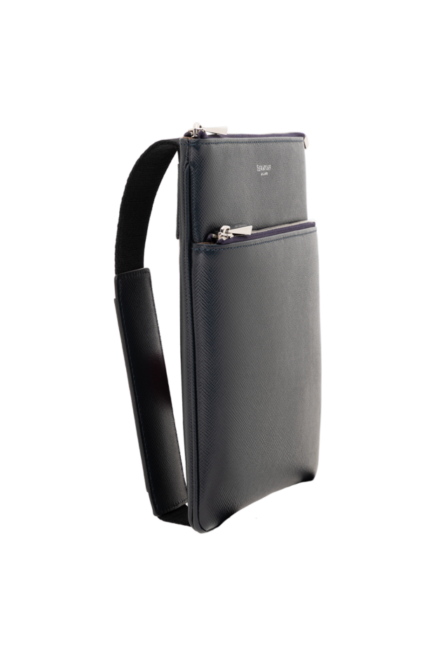 Serapian flat crossbody bag in evoluzione leather blue 186666 - photo 3
