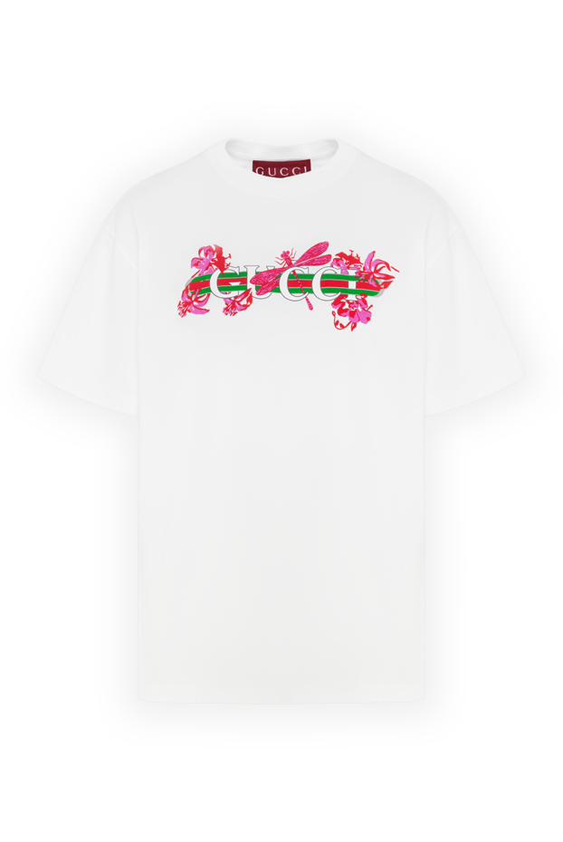 Gucci хлопковая футболка белая с логотипом и полосой web 186685 - фото 1