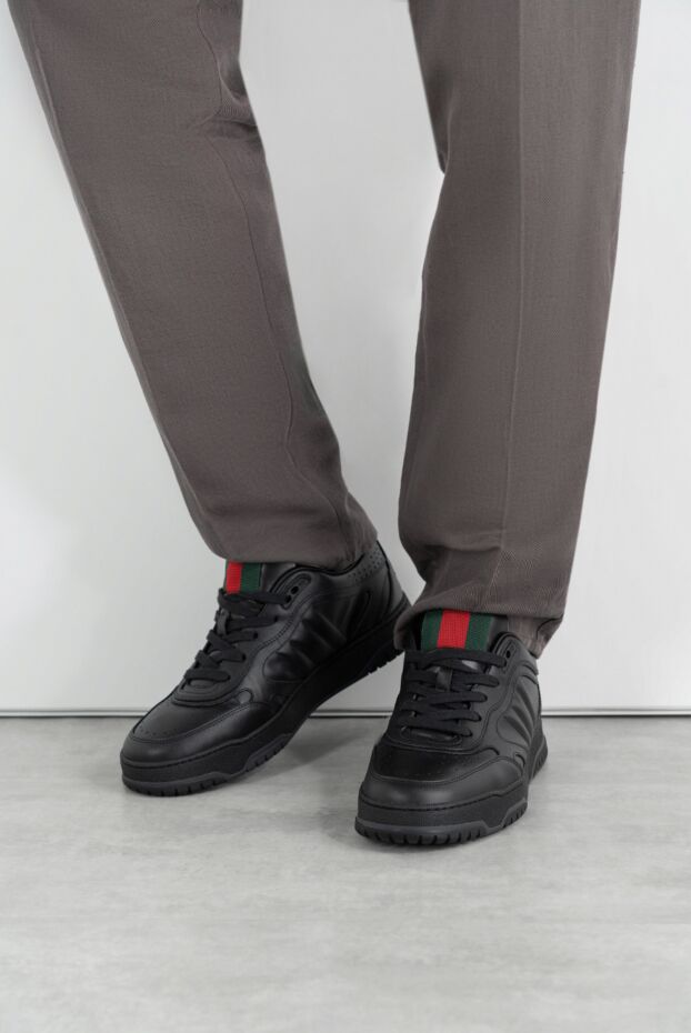 Gucci кроссовки мужские re-web из кожи черного цвета 186734 - фото 3