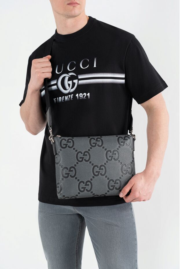 Gucci средняя сумка-мессенджер gg серая мужская 186735 - фото 2