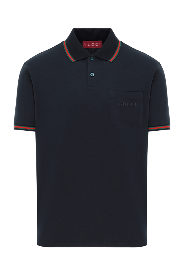 Gucci футболка поло из эластичного хлопка с вышивкой синяя мужская 186738 - фото 1